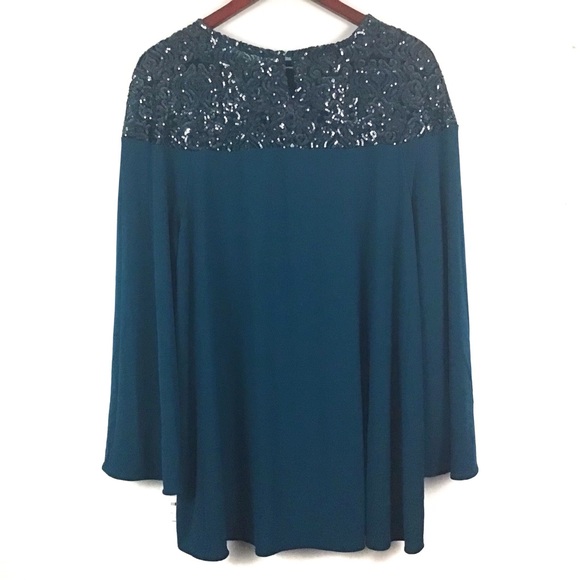 Alfani Macy's Plus size Sequins A-line Blouse Teal - Picture 4 of 4